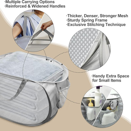 Upgraded Collapsible Laundry Baskets, Durable Pop Up Laundry Hamper, 4th Generation Mesh Laundry Bags with Reinforced Handles & Side Pocket for Laundry, Home Storage, Bathroom, Travel, Dorm.