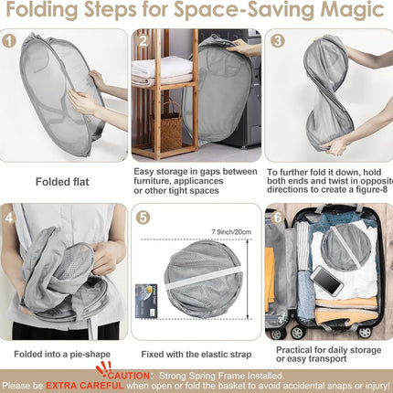 Upgraded Collapsible Laundry Baskets, Durable Pop Up Laundry Hamper, 4th Generation Mesh Laundry Bags with Reinforced Handles & Side Pocket for Laundry, Home Storage, Bathroom, Travel, Dorm.