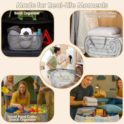 Upgraded Collapsible Laundry Baskets, Durable Pop Up Laundry Hamper, 4th Generation Mesh Laundry Bags with Reinforced Handles & Side Pocket for Laundry, Home Storage, Bathroom, Travel, Dorm.