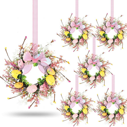 6 Pcs Easter Egg Candle Rings Wreaths Mini Artificial Spring Easter Egg Berry Wreath for Front Door Hanging Kitchen Cabinet Wreath with Ribbon for Porch Wall Window Farmhouse Decor.