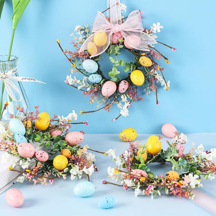 6 Pcs Easter Egg Candle Rings Wreaths Mini Artificial Spring Easter Egg Berry Wreath for Front Door Hanging Kitchen Cabinet Wreath with Ribbon for Porch Wall Window Farmhouse Decor.