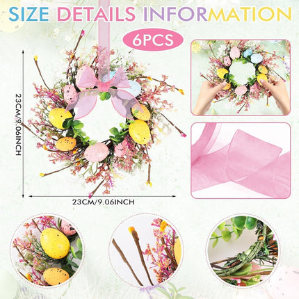 6 Pcs Easter Egg Candle Rings Wreaths Mini Artificial Spring Easter Egg Berry Wreath for Front Door Hanging Kitchen Cabinet Wreath with Ribbon for Porch Wall Window Farmhouse Decor.