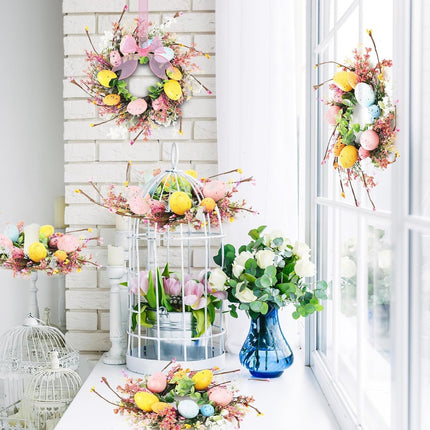 6 Pcs Easter Egg Candle Rings Wreaths Mini Artificial Spring Easter Egg Berry Wreath for Front Door Hanging Kitchen Cabinet Wreath with Ribbon for Porch Wall Window Farmhouse Decor.