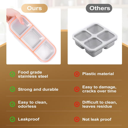 Stainless Steel Snack Containers - Reusable 3 Compartment Snackle Box Container with Lids for Kids Adults, Divided Snack Food Storage Containers for School, Home, Travel.