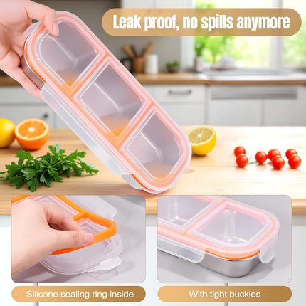 Stainless Steel Snack Containers - Reusable 3 Compartment Snackle Box Container with Lids for Kids Adults, Divided Snack Food Storage Containers for School, Home, Travel.