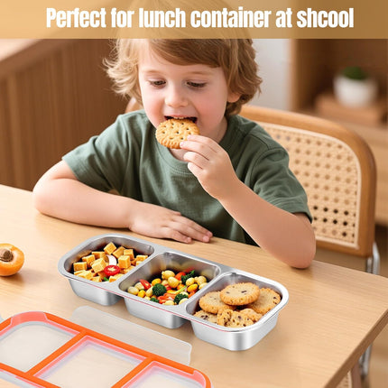 Stainless Steel Snack Containers - Reusable 3 Compartment Snackle Box Container with Lids for Kids Adults, Divided Snack Food Storage Containers for School, Home, Travel.