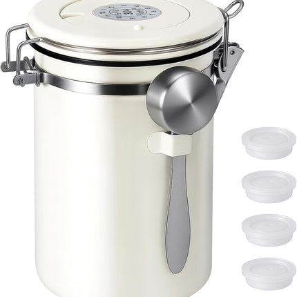 Stainless Steel Coffee Canister - 22OZ Airtight Coffee Bean Storage Grounds Container Holder with Date Tracker & Measuring Scoop, Kitchen Food Canister Jar for Cereal, Sugar, Tea, Flour, Gifts.