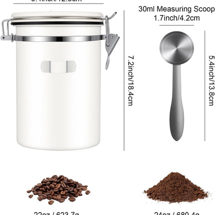 Stainless Steel Coffee Canister - 22OZ Airtight Coffee Bean Storage Grounds Container Holder with Date Tracker & Measuring Scoop, Kitchen Food Canister Jar for Cereal, Sugar, Tea, Flour, Gifts.