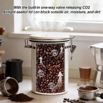 Stainless Steel Coffee Canister - 22OZ Airtight Coffee Bean Storage Grounds Container Holder with Date Tracker & Measuring Scoop, Kitchen Food Canister Jar for Cereal, Sugar, Tea, Flour, Gifts.