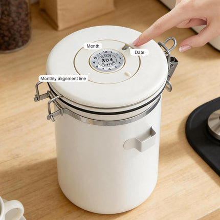 Stainless Steel Coffee Canister - 22OZ Airtight Coffee Bean Storage Grounds Container Holder with Date Tracker & Measuring Scoop, Kitchen Food Canister Jar for Cereal, Sugar, Tea, Flour, Gifts.
