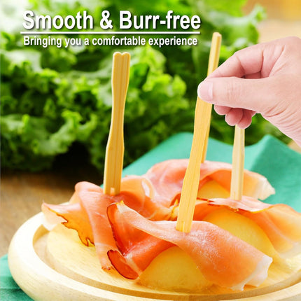 400 Bamboo Appetizer Forks, 3.5 Inch Mini Bamboo Forks for Charcuterie Boards Accessories, Fancy Toothpicks for Appetizers, Disposable Wooden Cocktail Fork, Small Fruit Food Picks for Party Supplies.