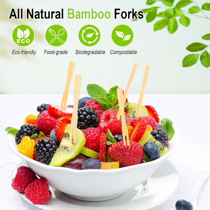 400 Bamboo Appetizer Forks, 3.5 Inch Mini Bamboo Forks for Charcuterie Boards Accessories, Fancy Toothpicks for Appetizers, Disposable Wooden Cocktail Fork, Small Fruit Food Picks for Party Supplies.