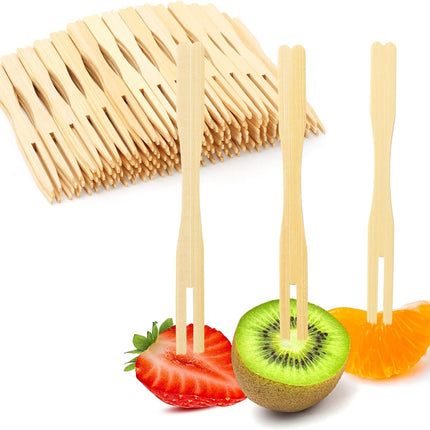 400 Bamboo Appetizer Forks, 3.5 Inch Mini Bamboo Forks for Charcuterie Boards Accessories, Fancy Toothpicks for Appetizers, Disposable Wooden Cocktail Fork, Small Fruit Food Picks for Party Supplies.