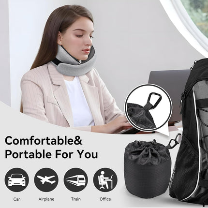 Travel Pillow, 100% Pure Memory Foam Neck Pillow for Airplanes, Comfortable Breathable Cover, Travel Essentials for Plane, Car, Train and Home, Gray.