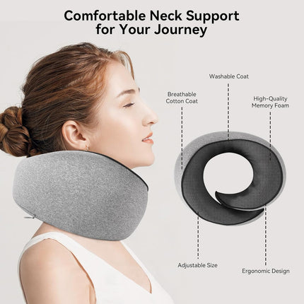 Travel Pillow, 100% Pure Memory Foam Neck Pillow for Airplanes, Comfortable Breathable Cover, Travel Essentials for Plane, Car, Train and Home, Gray.
