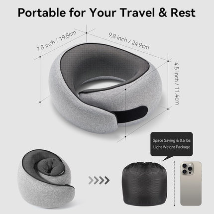 Travel Pillow, 100% Pure Memory Foam Neck Pillow for Airplanes, Comfortable Breathable Cover, Travel Essentials for Plane, Car, Train and Home, Gray.