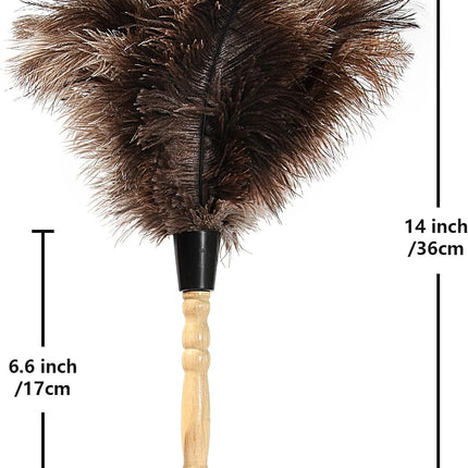 Ostrich Feather Duster 14 inch Feather Duster Fluffy Natural Genuine Ostrich Feathers with Wooden Handle and Eco-Friendly Reusable Handheld Ostrich Feather Duster for Cleaning Supplies.
