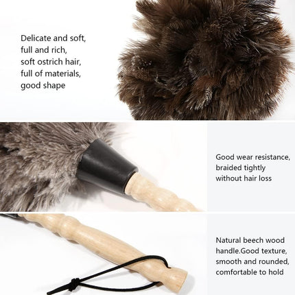 Ostrich Feather Duster 14 inch Feather Duster Fluffy Natural Genuine Ostrich Feathers with Wooden Handle and Eco-Friendly Reusable Handheld Ostrich Feather Duster for Cleaning Supplies.