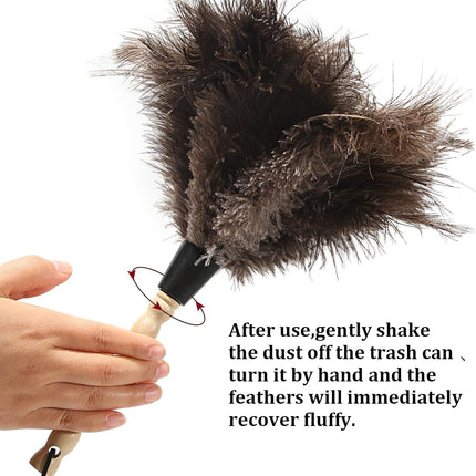 Ostrich Feather Duster 14 inch Feather Duster Fluffy Natural Genuine Ostrich Feathers with Wooden Handle and Eco-Friendly Reusable Handheld Ostrich Feather Duster for Cleaning Supplies.