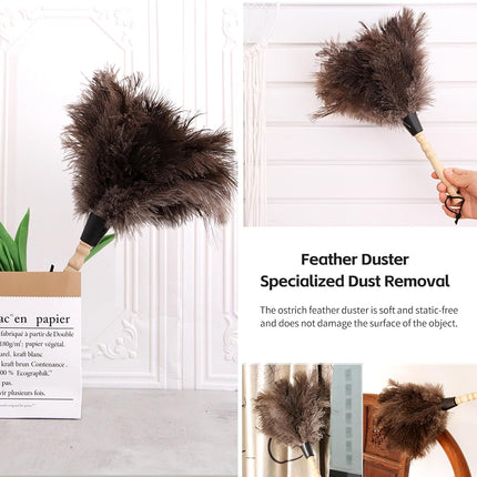 Ostrich Feather Duster 14 inch Feather Duster Fluffy Natural Genuine Ostrich Feathers with Wooden Handle and Eco-Friendly Reusable Handheld Ostrich Feather Duster for Cleaning Supplies.