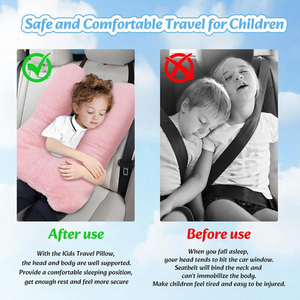 Travel Pillow, Car Pillow for Kids & Adults - Ergonomic Travel Pillows Sleeping Aid for Neck & Body Support, Car Travel Essentials Pillow on Road Trips-Pink.