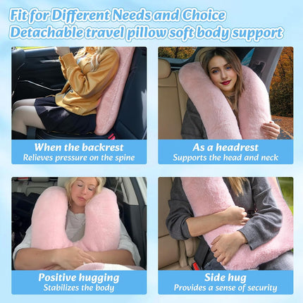 Travel Pillow, Car Pillow for Kids & Adults - Ergonomic Travel Pillows Sleeping Aid for Neck & Body Support, Car Travel Essentials Pillow on Road Trips-Pink.