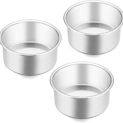 4 Inch Small Cake Pan Set of 3, Stainless Steel Mini Round Smash Cake Baking Pans, Non-Toxic & Healthy, Mirror Finish & Dishwasher Safe.