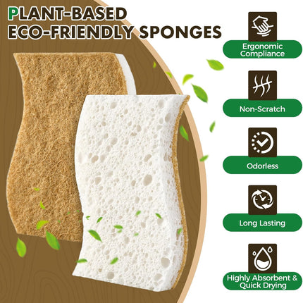 12 Pack Natural Biodegradable Kitchen Non Scratch Sponges,Compostable Plant Based Coconut Cellulose Sponge,Eco Friendly Reusable Dish Scrubber Sponge for Pots, Pans & Household Cleaning.