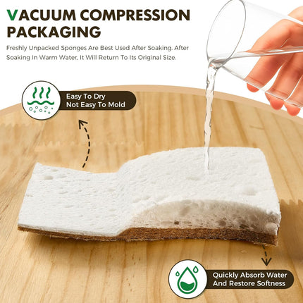 12 Pack Natural Biodegradable Kitchen Non Scratch Sponges,Compostable Plant Based Coconut Cellulose Sponge,Eco Friendly Reusable Dish Scrubber Sponge for Pots, Pans & Household Cleaning.