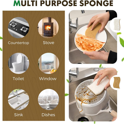 12 Pack Natural Biodegradable Kitchen Non Scratch Sponges,Compostable Plant Based Coconut Cellulose Sponge,Eco Friendly Reusable Dish Scrubber Sponge for Pots, Pans & Household Cleaning.