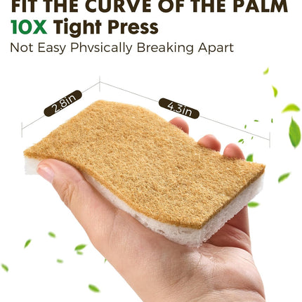 12 Pack Natural Biodegradable Kitchen Non Scratch Sponges,Compostable Plant Based Coconut Cellulose Sponge,Eco Friendly Reusable Dish Scrubber Sponge for Pots, Pans & Household Cleaning.