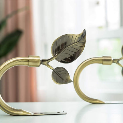 Leaf Shaped Curtain Tieback Holdbacks 2pcs, Handmade Metal Curtain Side Holders for Wall, Curtain Hook Pull Backs for Drapes Window Decoration (Antique Brass).