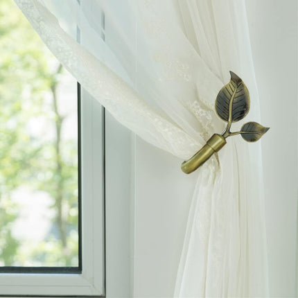 Leaf Shaped Curtain Tieback Holdbacks 2pcs, Handmade Metal Curtain Side Holders for Wall, Curtain Hook Pull Backs for Drapes Window Decoration (Antique Brass).