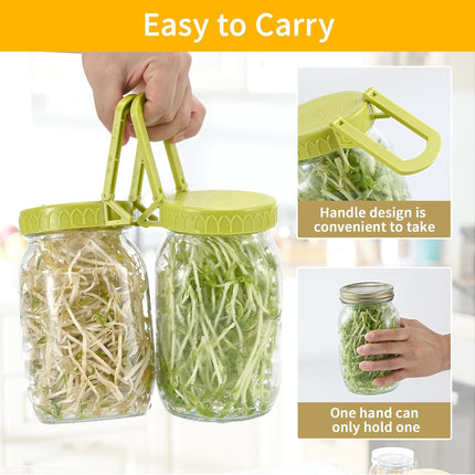 Sprouting Kit for Wide Mouth Mason Jars, 2-Pack BPA-Free One-Piece Sprouting Lids with Built-In Stand, Seed Germination Jar Sprouter Lid, Fits Wide Mouth Jars (3.38"/86mm).