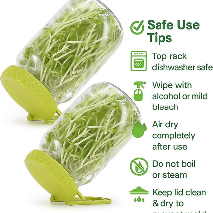 Sprouting Kit for Wide Mouth Mason Jars, 2-Pack BPA-Free One-Piece Sprouting Lids with Built-In Stand, Seed Germination Jar Sprouter Lid, Fits Wide Mouth Jars (3.38"/86mm).