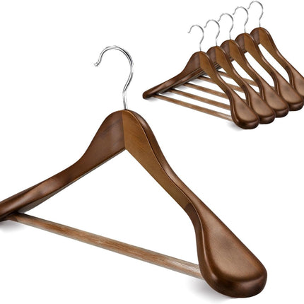 Premium Wooden Hangers 6-Pack – Wide Shoulder Non-Slip Design for Coats, Jackets & Suits | 360° Rotating Closet Organizers | Durable & Space-Saving (Vintage Wood).