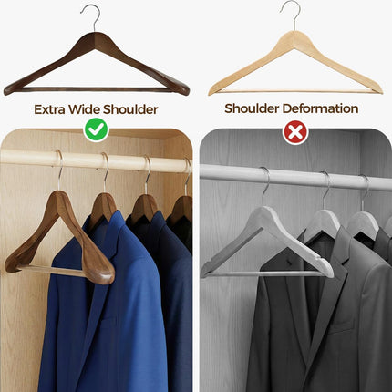 Premium Wooden Hangers 6-Pack – Wide Shoulder Non-Slip Design for Coats, Jackets & Suits | 360° Rotating Closet Organizers | Durable & Space-Saving (Vintage Wood).