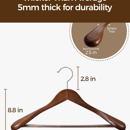 Premium Wooden Hangers 6-Pack – Wide Shoulder Non-Slip Design for Coats, Jackets & Suits | 360° Rotating Closet Organizers | Durable & Space-Saving (Vintage Wood).