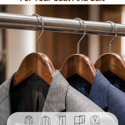 Premium Wooden Hangers 6-Pack – Wide Shoulder Non-Slip Design for Coats, Jackets & Suits | 360° Rotating Closet Organizers | Durable & Space-Saving (Vintage Wood).
