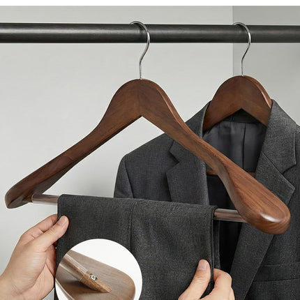 Premium Wooden Hangers 6-Pack – Wide Shoulder Non-Slip Design for Coats, Jackets & Suits | 360° Rotating Closet Organizers | Durable & Space-Saving (Vintage Wood).