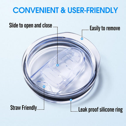 3 Pack 20oz Skinny Straight Body Stainless Steel Tumbler Replacement Lid，Spill Proof Splash Resistant Silicon Sliding cover for 2.76inch mouth，Straw Friendly for work, travel and Daily Life.
