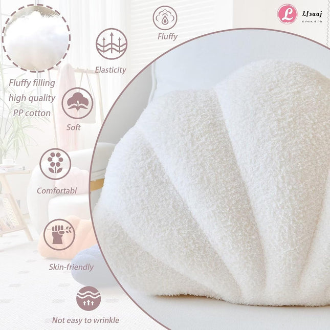 Ivory Seashell Throw Pillows, Shell Shaped Throw Pillows, 13 Inch Soft Home Decorative Pillow Plush Cushion for Bed Couch Living Sofa Room Decor Accent Throw Pillow.
