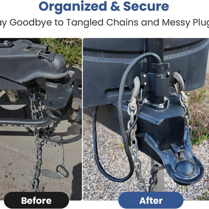 Aluminum Trailer Towing Chain Organizer with 7-Way Plug Holder- Heavy-Duty RV Tongue Jack Accessories.