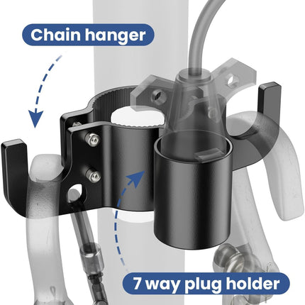 Aluminum Trailer Towing Chain Organizer with 7-Way Plug Holder- Heavy-Duty RV Tongue Jack Accessories.