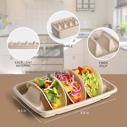 24PCS Disposable Taco Holders for Party, Premium Paper Taco Plates with 3 Dividers, Fiesta Tacos Holder Tray for Taco Tuesday Bar Serving Set, Decorations Supplies.