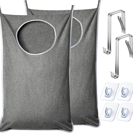 XL Hanging Laundry Hamper, Extra Large Tear-resistance Door Hamper with 2 Types Hooks for Dirty Clothes, Save Bathroom Space Hanging Laundry Bag (36.5x 22 Inch,Grey).