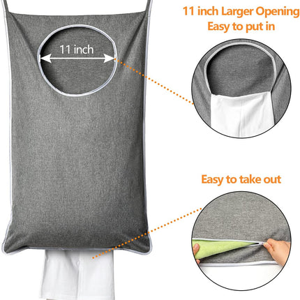 XL Hanging Laundry Hamper, Extra Large Tear-resistance Door Hamper with 2 Types Hooks for Dirty Clothes, Save Bathroom Space Hanging Laundry Bag (36.5x 22 Inch,Grey).