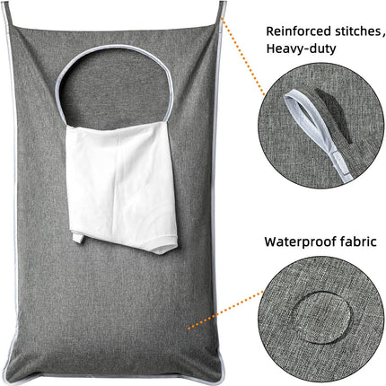 XL Hanging Laundry Hamper, Extra Large Tear-resistance Door Hamper with 2 Types Hooks for Dirty Clothes, Save Bathroom Space Hanging Laundry Bag (36.5x 22 Inch,Grey).