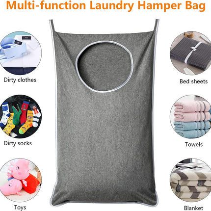 XL Hanging Laundry Hamper, Extra Large Tear-resistance Door Hamper with 2 Types Hooks for Dirty Clothes, Save Bathroom Space Hanging Laundry Bag (36.5x 22 Inch,Grey).
