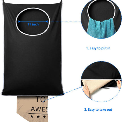 2 Pack XL Hanging Laundry Hamper, Extra Large Tear-Resistant Door Organizer with 2 Hook Types, Space-Saving Laundry Bag (36.5" x 22", Black).